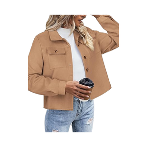 Chaquetas recortadas de pana a la moda para mujer, camisetas de manga larga con cierre de cremallera, camisetas transpirables de invierno, camisas sólidas de moda de otoño - Product Image 1