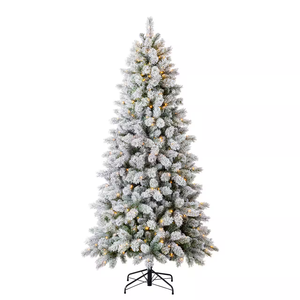 Fabrication d'un arbre de Noël artificiel en pin floqué de 7,5 pieds, fin et haut de gamme, pré-éclairé avec des lumières LED scintillantes changeantes de couleur - Product Image 2