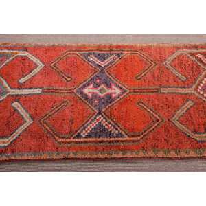Turkish Rug, 3.2x12.4 ft Vintage Rug, <b>Red</b> Blue Bordered <b>Wool</b> Rug - Product Image 4