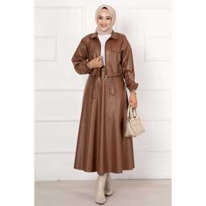 Conjunto de Traje de Cuero Color Bronceado para Mujer, Conjunto de Falda Elegante - Product Image 3