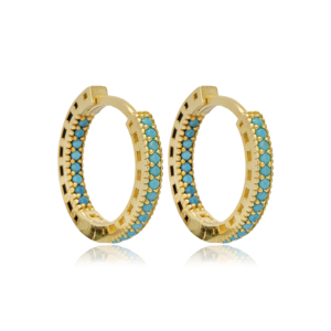 Boucles d'oreilles élégantes en argent sterling 925 turc avec pierre turquoise de 15 mm et design en émail noir - Product Image 3