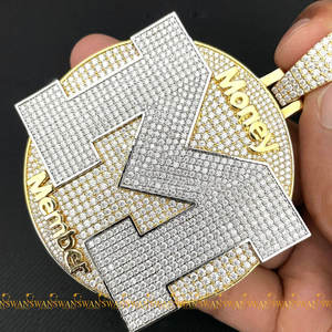Llamativo colgante de letra M en estilo Hip Hop oro amarillo de 10kt con diamantes cultivados en laboratorio de corte brillante redondo para regalos - Product Image 4