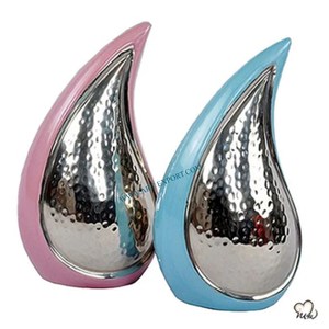 Tarro de Metal con Lágrimas para Retención de Cenizas, Olla Funeraria de Acero Inoxidable Pulido con Espejo Recubierto de Polvo, Color Azul y Rosa - Product Image 1