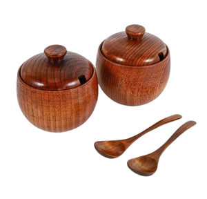Ensemble de sucriers en bois de couleur marron, ustensiles de cuisine de taille moyenne de qualité de luxe, bol en bois de restaurant - Product Image 3