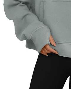Sudadera con Capucha de Forro Polar con Media Cremallera Gris Cielo para Mujer, Sudadera Holgada y Cálida con Bolsillo Tipo Canguro, Sudadera Informal de Invierno, Ropa Urbana - Product Image 5