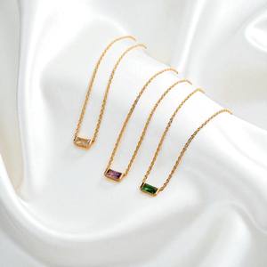 92.5 Argent Baguette Rubis Quartz Gemstone 18 Pouces Collier-0.5 Micron Or Vermeil Charme Collier-Bijoux En Gros - Product Image 2