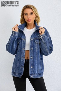 Veste en jean pour hommes Manteau camionneur tendance de haute qualité, respirant et oversize avec logo sur le devant - Product Image 4