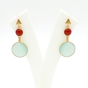Boucles d'oreilles en calcédoine bleue cornaline en laiton plaqué or 18 carats fabriquées à la main | Bijoux de mariage pour femmes à la mode | Marque DUA Jaipur - Product Image 3