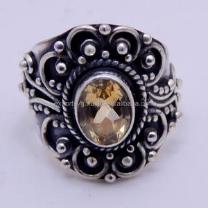 Anillo de Compromiso y Boda de Plata de Ley 925 con Cuarzo Citrino de Alta Calidad, Engaste Pavé, Estilo Clásico, Joyería con Piedras Preciosas para Mujer - Product Image 1