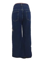 Pantalon décontracté pour femme, jean à taille haute et jambes larges, design avec étoiles, polyester et coton, séchage rapide