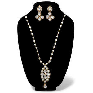 Kriaa Gold-Plated White Glass Stone Necklace <b>Fine</b> <b>Jewelry</b> <b>Set</b> 1106403B - Product Image 1
