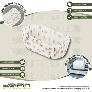 Fabriqué en Italie, papier sulfurisé jetable à double paroi, recyclable, ovale, imprimé, blanc, moules à cupcakes, personnalisables - Product Image 4