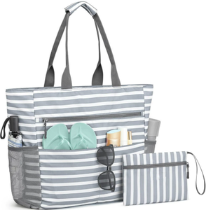 Foldable Simple Open Beach & <b>Pool</b> Tote Bag for Women Canvas Material with Shoulder Strap - Product Image 1