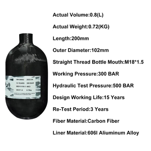 Tanque de HPA para Paintball de 0.8L 48ci, Compuesto de Fibra de Carbono, Proveedor de Exportación - Product Image 3