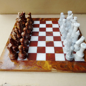 Ensemble de plateau de jeu d'échecs de 12 pouces, artisanat en onyx vert de 16 pouces, ensembles d'échecs en marbre noir blanc de 15 pouces avec figurine - Product Image 1