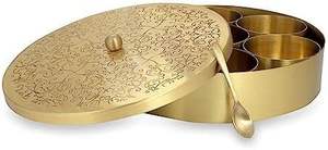 กล่องเครื่องเทศทองเหลือง-กล่องเครื่องเทศ Masala Dani คุณภาพระดับพรีเมี่ยมชุดจัดระเบียบของทั้งหมด: กล่องทองเหลือง7ถ้วยทองเหลือง - Product Image 3