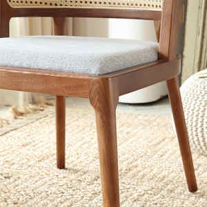 <b>Retro</b> Solid Wood <b>Dining</b> <b>Chair</b> Hotel Restaurant Wabi-Sabi Soft Bag Casual Rattan <b>Chair</b> Nordic Designer Simple Rattan <b>Chair</b> - Product Image 4