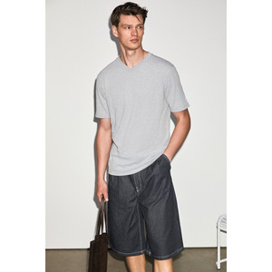 Camiseta Negra de Cuello en V para Hombre, 100% Algodón Suave, Marca <span class=keywords><strong>ALMER</strong></span> - Product Image 5