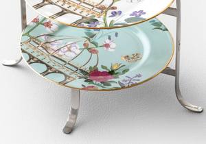 Élégant support à gâteau à 2 niveaux en métal avec poignée en métal argenté, plateau à gâteau en porcelaine à motif floral d'oiseaux pour un service de thé de luxe, cadeau - Product Image 6