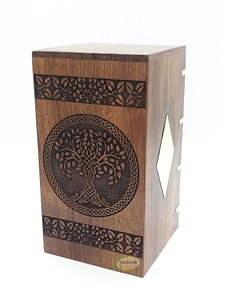 Suministros funerarios Shisham Urna de cremación para cenizas de adultos/Árbol de la vida con trabajo de esquina de latón/Caja de urna de madera de diseño funerario - Product Image 2