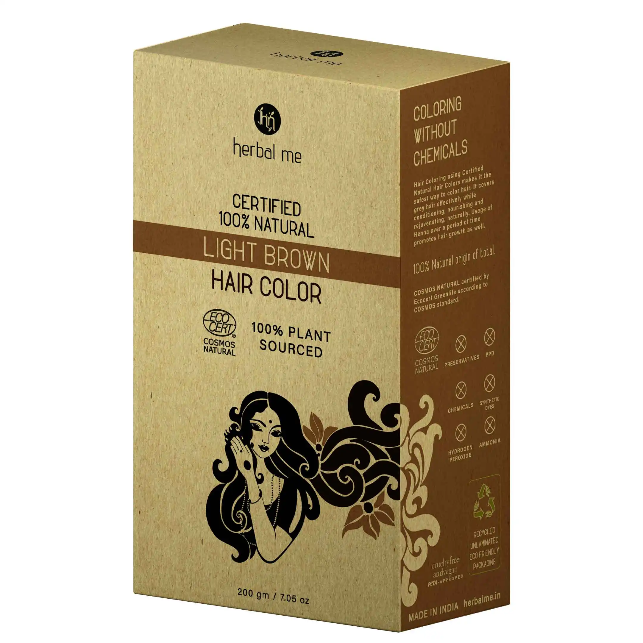 Fabricante indiano luz marrom orgânico henna cor do cabelo com tamanho 200g etiqueta química cor certificada cor livre