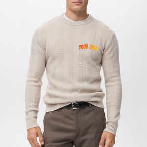 2025 Custom Wholesale Men's Luxury Knitted <b>Sweater</b> Casual Crew Neck Solid Color Long Sleeve <b>Pullover</b> 100% Cotton Front Logo - Product Image 1
