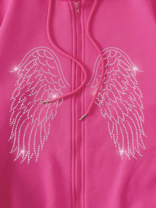 OEM personnalisé sweat à capuche d'hiver pour femmes nouveau élégant fermeture éclair complète avec strass 100% coton imprimé thermique motif - Product Image 4