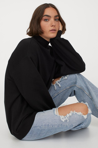 Wholesale <b>Women's</b> Oversized Fit Custom Soft <b>Fleece</b> Jumper <b>Black</b> Mock Neck Sweatshirts Customized Logo Printing - Product Image 3