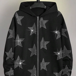 Sudaderas con Capucha de Invierno para Hombre, 600 Gsm, 100% Algodón, Lisas, con Pedrería, Estampado Digital Personalizado, Transpirables, con Cierre - Product Image 1