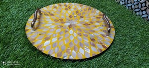 High Quality Round <b>Wicker</b> Serving Tray with Mother of Pearl Inlay Artisan Aura for Stylish <b>Coffee</b> <b>Table</b> Decor - Product Image 4