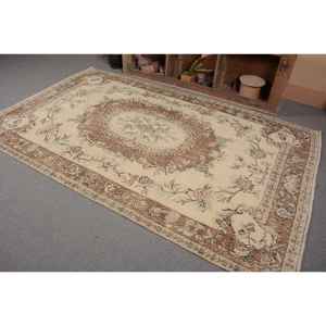 Alfombra turca Vintage de lana clásica Beige marrón de 5,5x9 pies, diseño de retazos de área grande para pasillo, dormitorio, Alfombra de látex para cabecera - Product Image 3