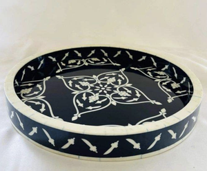 Plateau de service rectangulaire en bois avec incrustations de os, style nautique, caractéristique régionale européenne, taille personnalisable, élégant pour mariage - Product Image 3