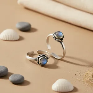 Bohemian Women's Sterling <b>Silver</b> Moonstone <b>Toe</b> <b>Rings</b> Adjustable Hypoallergenic Iridescent Stone Daily Wear Crown Shape - Product Image 3