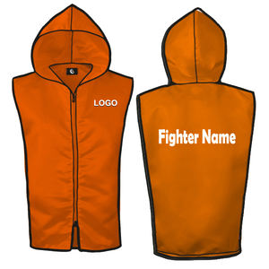 Combinaison de veste, short et gilet en satin orange, couleur unie, sans manches, respirante, unisexe, équipement d'entraînement de boxe pour adultes - Product Image 1