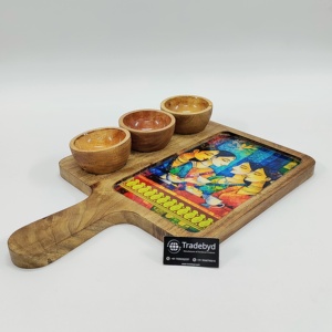 Plateau de service en bois imprimé en émail exquis avec 3 bols à sauce Tradebyd - Product Image 5