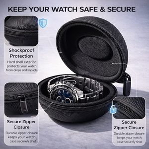 Boîte de rangement portable en plastique anti-rayures pour montres avec fermeture éclair - Organisateur compact pour montres résistant aux chocs pour les voyages - Product Image 5