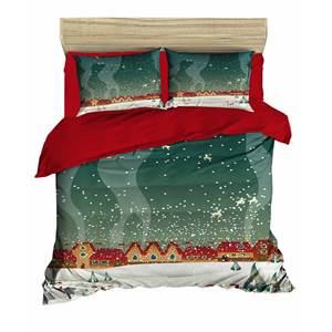 Parure de lit de Noël classique et festive 200x220cm en coton Ranforce, impression numérique double pour usage domestique - Product Image 1