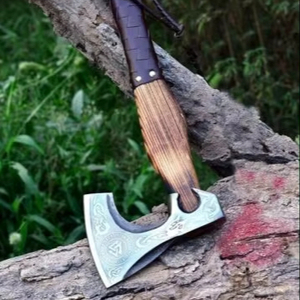 ขวานไวกิ้งเหล็กกล้าคาร์บอนทำมือพร้อมปลอกหนัง ขวานไวกิ้งสำหรับตั้งแคมป์และใช้งานกลางแจ้งทั่วไป ขวานเอาตัวรอด - Product Image 3