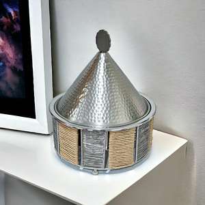 Cazuela de Metal de alta calidad de Color negro y calentador de alimentos aspecto lujoso hecho a mano con tapa de forma triangular de olla hecha de alambre de hierro - Product Image 6