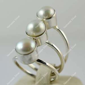 925 Sterling <b>Silver</b> Freshwater Triple Pearl <b>Ring</b> Handmade Boho June Birthstone Promise <b>Statement</b> Jewelry Unique Pearl <b>Ring</b> - Product Image 4
