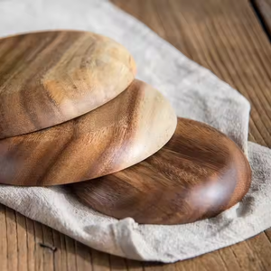 Safe Handcrafted Eco-Friendly Natural Acacia Wood Serving Plates Round <b>Bowl</b> Style Classic Crescent Crafts Decorative <b>Snack</b> Plate - Product Image 3