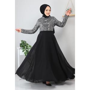 <b>Silver</b> Evening <b>Dress</b>-MSW8940 Scoop Neck Natural Waist A-Line Casual Crocheted Tiered Draped Floor-Length Maxi 100% Polyester - Product Image 3