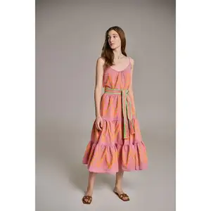 Vestito di lino moda donna più venduto estivo senza maniche elegante lungo fino al pavimento per abito Casual femminile