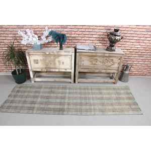 Tapis turc vintage 2,2x6,8 pieds, tapis en laine Ikat gris et rouge - Product Image 2