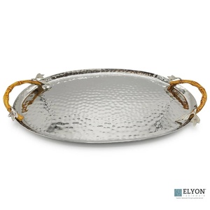 Vintage & Handmade Stainless Steel <b>Snack</b> Serving Tray with Handle for Wedding Parties Serving Tray For Home Restaurants Hotels - Product Image 3