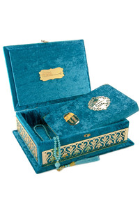 Caja de Regalo Islámica Cubierta de Terciopelo, Corán Cubierto de Terciopelo, Detalles en Plexiglás Dorado, Escritura Personalizable en la Caja, Fabricante Mayorista - Product Image 2