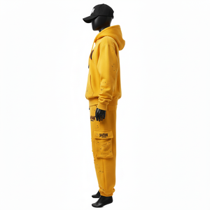 Women Premium Fleece Tracksuit Cotton Polyester <b>Brushed</b> Fabric Yellow Hoodie Jogger Set Screen Print Logo plus size Tracksuits - Product Image 3