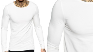 T-shirt à manches longues 100% coton pour hommes, de qualité supérieure, à col rond, teint uni, décontracté, BD - Product Image 5