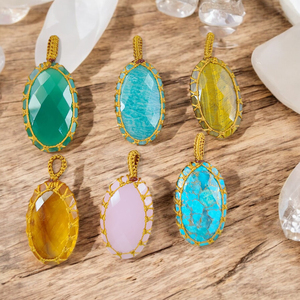 Collar con colgante de macramé hecho a mano para mujer, ónix verde Natural facetado, piedra preciosa ovalada, estilo bohemio, colgantes finos anudados, dijes - Product Image 3