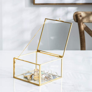 Wholesale Modern Brass Clear <b>Glass</b> High Quality Customizable Jewelry <b>Box</b> Golden Metal Keepsake Organizer Latching Lid Home Decor - Product Image 1